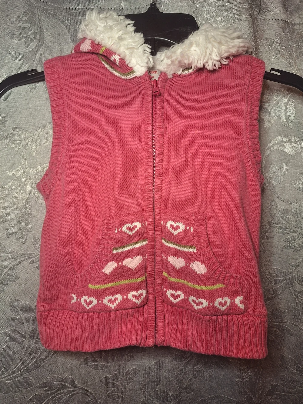 Gymboree Pink Knit Hooded Vest with Heart Accent Fleece Lined Girl's Small